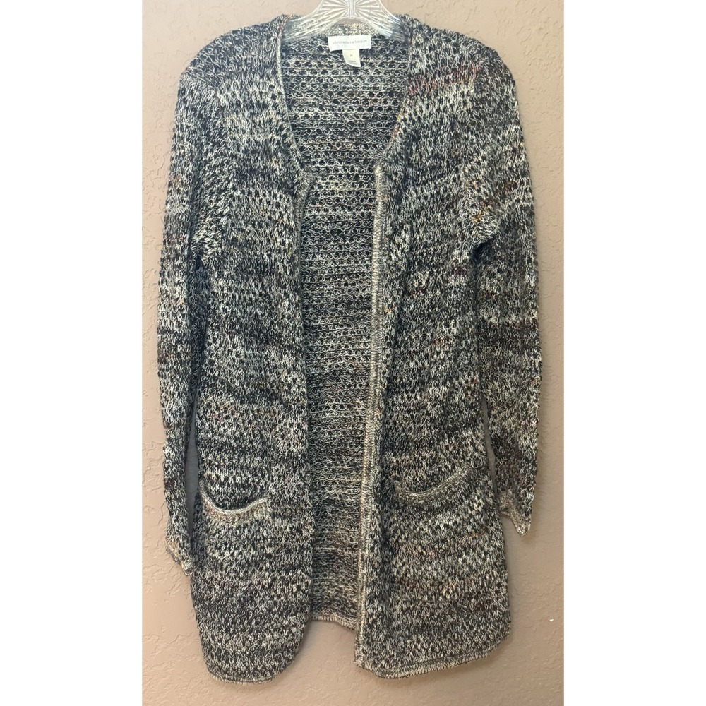 Christopher & Banks Women's Open Long Wool Cotton Multicolor Knit Cardigan Sz M